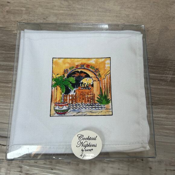 Bella Casa La Cocina Ganz Cocktail Napkins Set of 4 Cotton Bar Decor - Picture 1 of 5